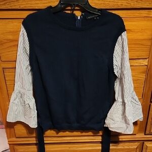 English Factory Navy and White Bell Sleeve Blouse